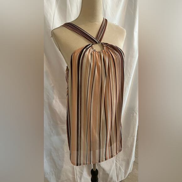 Torrid Women’s Mesh O-Ring Peach Brown Black & White Halter Tank Top Size 2X - Picture 2 of 8